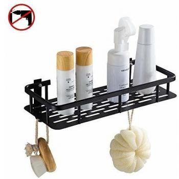 Hoomtaook Estante Ducha Cesta de Ducha Estante de Rectangular Almacenaje para baño Cocina Bandeja de Ducha con Aluminio Instalación sin Clavos sin Taladro Negro