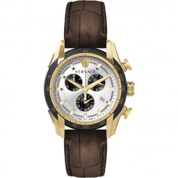 Versace V-Ray Chronograph Leather Strap Watch, Multicolor, Male, Size: ONE SIZE