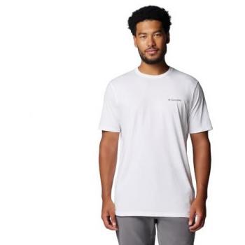 Camiseta Columbia Rockaway River Gráfica Manga Corta Blanca y Amarilla para Hombre - M