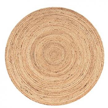 Alfombra Redonda Hecha a Mano de Yute Boho con Motivo Étnico Moderno, Tamaño: Ø 120 cm, Color: Naturaleza 3