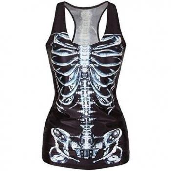 Longwu - Camiseta de tirantes - Mujer negro Esqueleto Talla única