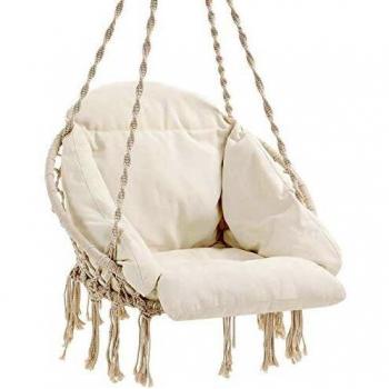 Silla Colgante Boho Imbottita para Terraza, Soporta 120 kg, Blanco Crema, Incluye Accesorios