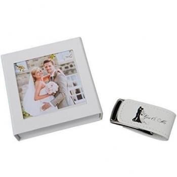 Boda USB Stick 8 GB. Wedding Diseño. con USB de caja. Piel sintética de color blanco.