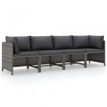 4-Seater Grey Poly Rattan Garden Sofa with Cushions