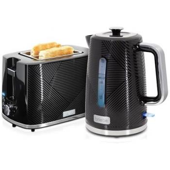 Set Elegance Briebe: Tostadora Pan Ranura Ancha 2 Rebanadas + Hervidor Agua Eléctrico Inalámbrico 1,7L 2200W Negro