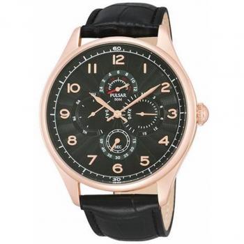 Pulsar PW9002X1 Men's Watch with Genuine Leather Band, 44mm Black Dial