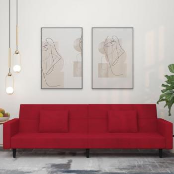 Sofá cama de 2 plazas terciopelo rojo vino con 2 almohadas