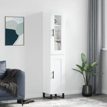 Aparador de madera contrachapada blanco brillo 34,5x34x180 cm con 1 puerta de madera, Mueble de Almacenaje para Salón, Buffet y Armario Auxiliar