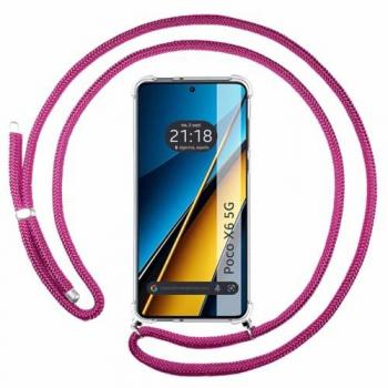 Funda Colgante Transparente Rosa Fucsia para Xiaomi Poco X6 5G con Cordón