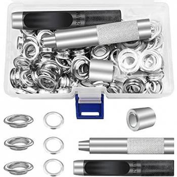 Kit Ojetes Metalicos, 100Pcs Kit de Ojales para Lonas, Herramienta de Ojetes12mm, para Lonas Toldos Cuero Cortinas con Caja de Almacenamiento