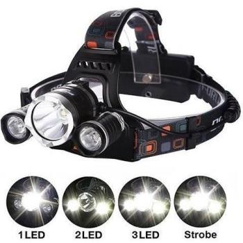6000 lúmenes Linterna frontal LED de Alta Potencia by aiqi, recargable 3 Cree XM-L T6 Luz Linterna Linterna frontal de cabeza de, impermeable para camping senderismo Caza Ciclismo Running - Faros delanteros