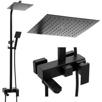 Viking Choice Juego de Ducha Cuadrado con Grifo de Baño y Ducha de Lluvia 25cm Negro