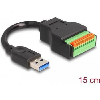 Adaptador USB 3.2 Gen 1 Tipo A a Terminal Block con Pulsador - 15 cm
