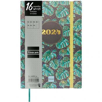 Agenda Finocam 16 Meses Y10 Dotted Monstera Semana Vista Horizontal Tapa Flexible Multilingüe 140x204mm Septiembre 2023-Diciembre 2024