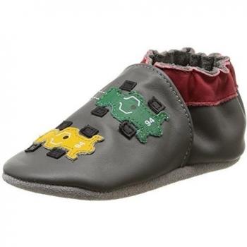 Robeez Racing - pantuflas de cuero Bebé-Niñas, color gris, talla 17/18