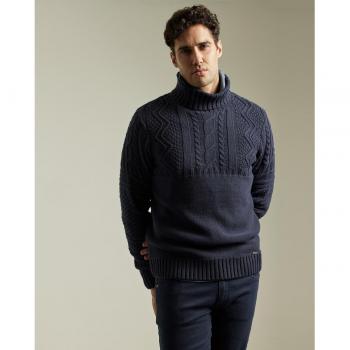 PuroEGO Jersey Hombre Cuello Alto Punto Cable Marino