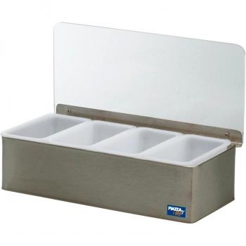 Piazza 479804 - Portacondimentos de acero con 4 recipientes, 30 cm de largo, 14 cm de ancho, 9 cm de altura