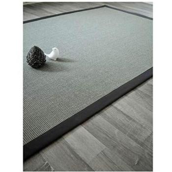 Alfombra de Sisal Yucatán Gris Acero con Trenza de Algodón Antracita - 200 x 290 cm