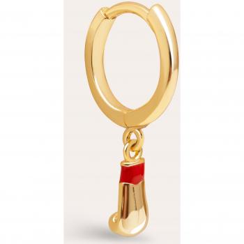 Pendiente Singularu Suelto Boxing - Piercing Aro de aleación de metales bañado en oro 18 Kt con motivo esmalte y cierre Congo/click - Joyas para Mujer