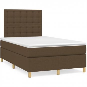 Cama box spring con colchón y LED, tela marrón oscuro, 120x190 cm