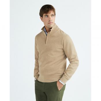 Gant Men's Cotton Half-Zip Sacker Rib Sweatshirt in Khaki Mel - 2XL