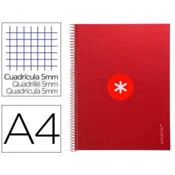 Cuaderno Espiral Liderpapel Antartik A4 Microperforado Tapa Forrada 80 Hojas 90g/m² Cuadrícula de 5mm con Margen 1 Banda Elástica