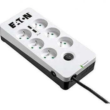 Eaton Protection Box 6 USB FR - Regleta de Protección contra Sobretensión con 6 Salidas AC Tipo E y 2 Puertos USB-A, Potencia Máxima 2500W, Cable de 1