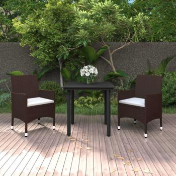 3-Piece Outdoor Dining Set with Cushions, Poly Rattan and Glass