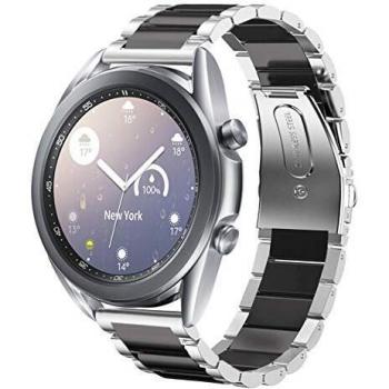 SUNDAREE Compatible con Correa Galaxy Watch 3 41MM,20MM Negro Plata Metal Acero Inoxidable Reemplazo Pulseras Repuesto Smartwatch Band para Samsung Galaxy Watch3 41/Smartwatch GTS/Huawai Watch GT 2 42