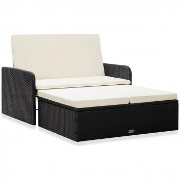2-Piece Black Poly Rattan Garden Lounge Set with Cushions