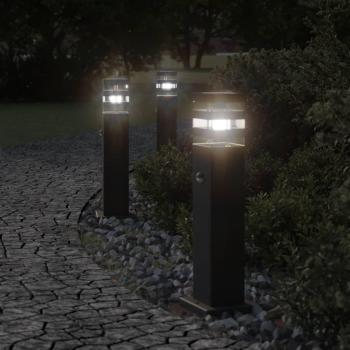 Lámpara de suelo de exterior con sensor, aluminio negro, dimensiones 50 cm, 80 cm, 110 cm