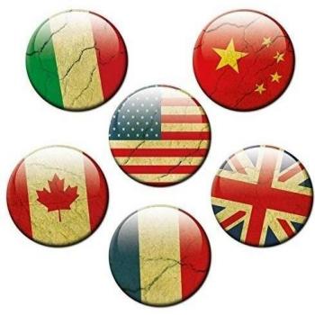 Länderflaggen - Vista würdige imanes conjunto de 6 de diámetro 5 cm - imanes de nevera con dibujos de países banderas en el Grunge look - bandera, Estados Unidos, Canadá, China, Francia, Italia para imán Junta Junta/Pin/tablón de anuncios/p