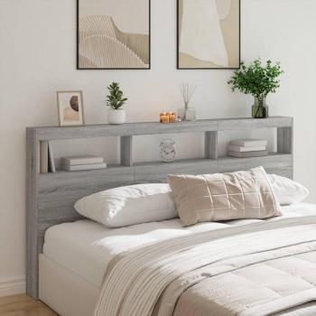 Cabecero de cama con contenedor y luz LED Sonoma gris 200x17x102 cm