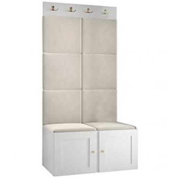 Conjunto de recibidor Hartford 375, Muebles de MDF y aglomerado laminado, color marrón claro y blanco, dimensiones 186 x 84 x 46 cm, con tapiz y montaje en pared