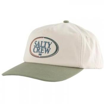 Salty Crew A-Frame 5 Panel Sombrero Trucker Blanco con diseño de cinco paneles, malla trasera para ventilación, ajuste en la parte posterior y logo distintivo de Salty Crew