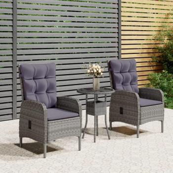 3 Piece Grey Poly Rattan Garden Bistro Set