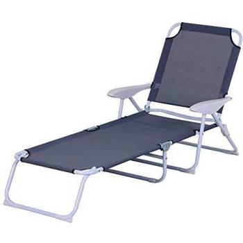 Outsunny Tumbona Reclinable y Plegable de Jardín con Respaldo Ajustable en 4 Posiciones Marco de Metal Textilene Transpirable 160x66x80 cm Gris