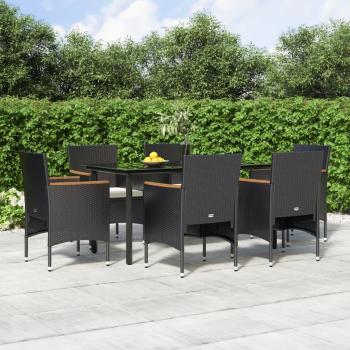 7 Piece Black Garden Dining Set with Cushions