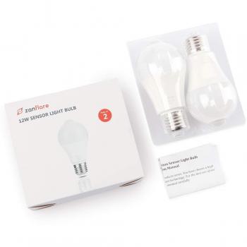 Zanflare - (2 Pack) Bombilla de sensor de movimiento, 12 W, E27, LED, para escaleras, garaje, puerta, jardín, patio, luz blanca fría (6000 K) [Clase de eficiencia energética A+]