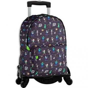 Mochila Minecraft Skin + Carro ToyBags con 4 Ruedas Giratorias - Doble Compartimento y Bolsillo Frontal - Carro con Protección Lateral y Stopper Frontal Anticaída - 42 x 32 x 20cm - ToyBags