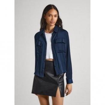 Pepe Jeans Women's Ixone Satin Navy Blue Light Jacket, Size XS