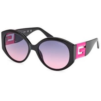 Guess Oversized Round Women's Sunglasses in Black with Pink Logo and Chain, Bordeaux Gradient Lenses