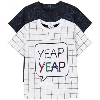 VERTBAUDET Lote de 2 Camisetas para bebé niño con Motivo Yeap Yeap Azul Oscuro Bicolor/Multicolor 6-9 Meses, 71CM