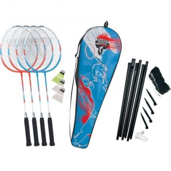 Set de badminton Talbot Torro 4 Fighter - 4 raquetas, cordaje multifilamento con ojales y 3 volantines sintéticos