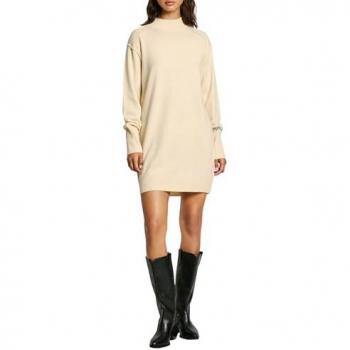 Vestido Midi de Punto con Cuello Alto Pepe Jeans Hazel Ecru Blanco S, Casual, Poliéster, Manga Larga, Sostenible