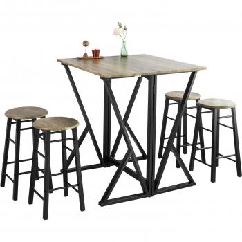 SoBuy Bar Set-Half-folded Bar Table y 4 taburetes OGT24-N Naturaleza, Mesa Alta Plegable para Desayuno y Comedor, incluye 4 Taburetes