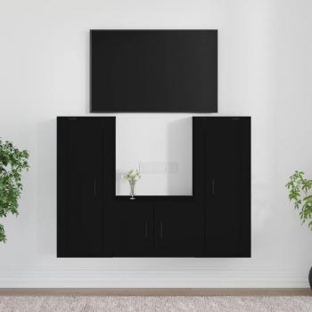 vidaXL Set de muebles para TV 3 piezas madera contrachapada negra