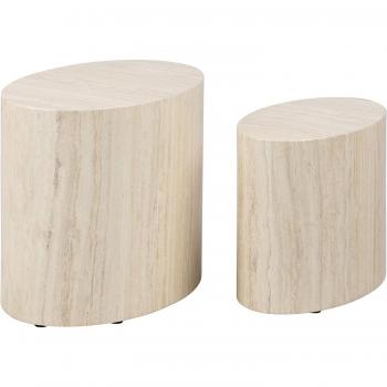 Mesa de Centro Ovalada Mice - Set de 2 Mesas Auxiliares Modernas en Color Beige (Travertino Natural)
