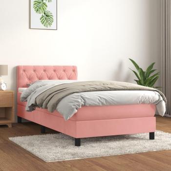Cama box spring con colchón de muelles en terciopelo rosa 80x200 cm