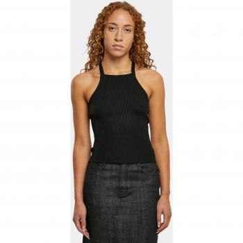 Camiseta Sin Mangas de Punto Acanalado con Espalda Cruzada para Dama, Negra